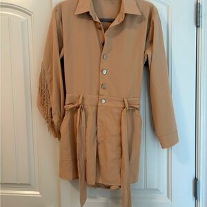 Light Tan Button Front Utility Romper